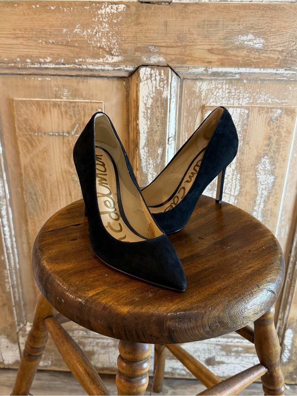 Sam Edelman Telsa Black Suede Pointed Toe Stiletto Pumps - Elegant Heels